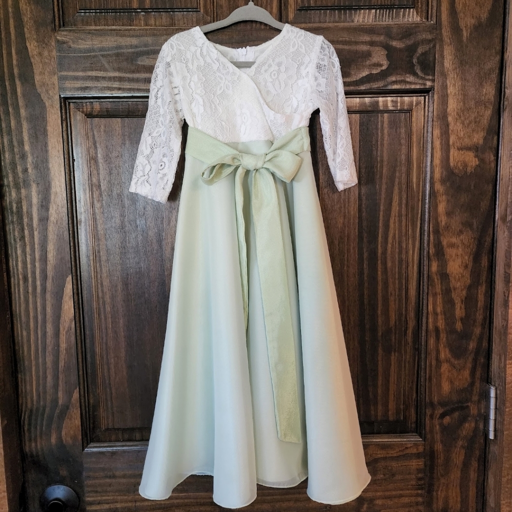 Flower Girl Dress - 2T Sage Green Chiffon & Lace